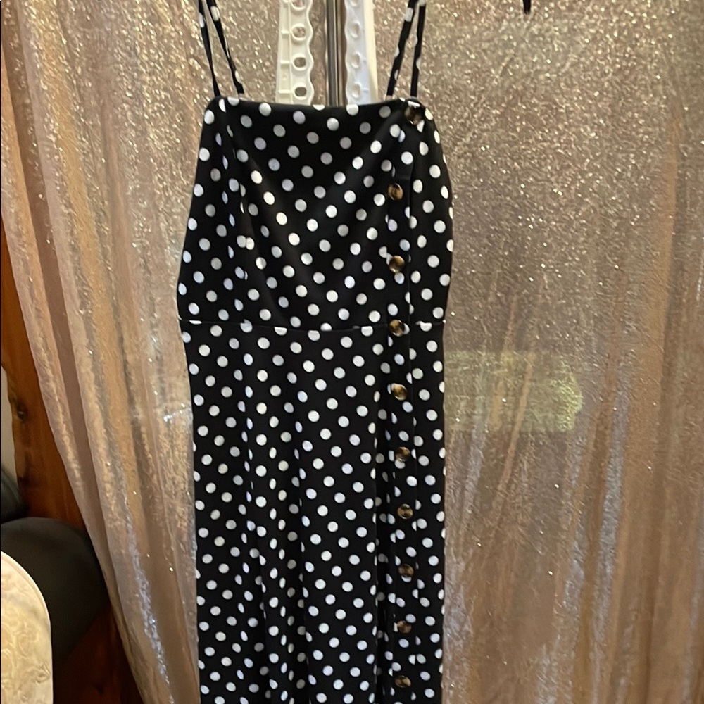 Black & White Polka Dot Strappy Midi Dress NWOT